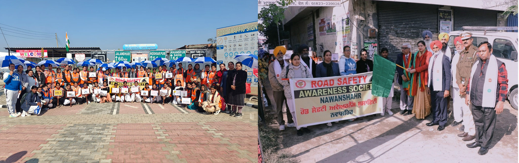 Road safety awareness walk and human chain was formed.